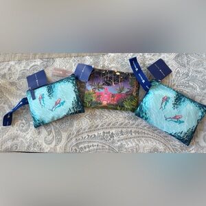 SET OF 3 TROPICAL SCENES UNITED AIRLINES AMENITY HYGIENE KIT/BAG CHRISTIE SHINN